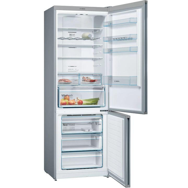 Combina frigorifica Bosch KGN49XIEA, 438 l, NoFrost, VitaFresh, Display touch control, Raft sticle, PerfectFit, Clasa E, H 203 cm, Inox antiamprenta