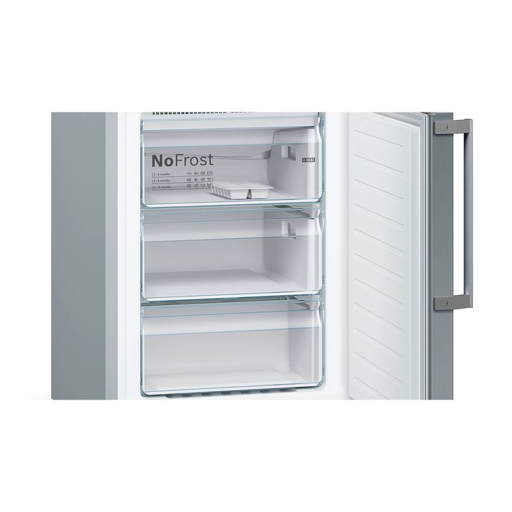 Combina frigorifica Bosch KGN397LEP, 368 l, NoFrost, VitaFresh, Clasa E, H 203 cm, Argintiu