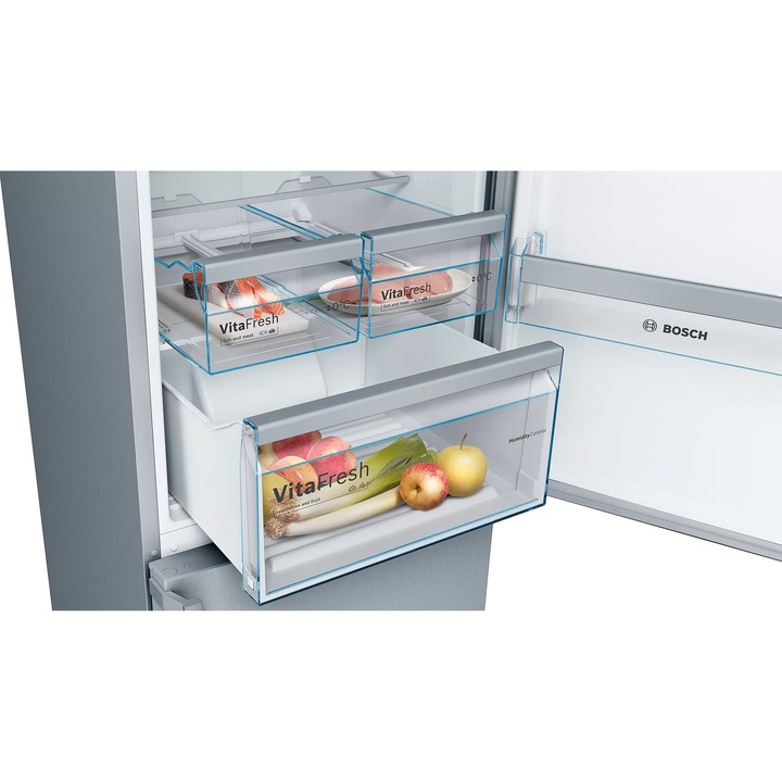 Combina frigorifica Bosch KGN397LEP, 368 l, NoFrost, VitaFresh, Clasa E, H 203 cm, Argintiu