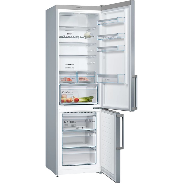 Combina frigorifica Bosch KGN397LEP, 368 l, NoFrost, VitaFresh, Clasa E, H 203 cm, Argintiu