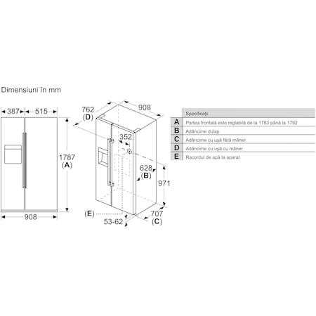 Side by Side Bosch KAD93VIFP, 533 l, Clasa A+, NoFrost, VitaFresh, SuperCooling, FreshSense, MultiAirflow, H 179 cm, Inox Antiamprenta