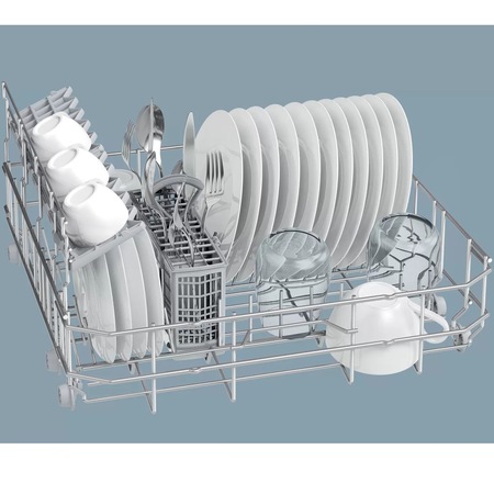 Masina de spalat vase compacta Bosch SKS51E38EU, 6 seturi, 5 programe, Clasa F, ActiveWater, ExtraDry, EcoSilence Drive, 45 cm, Argintiu