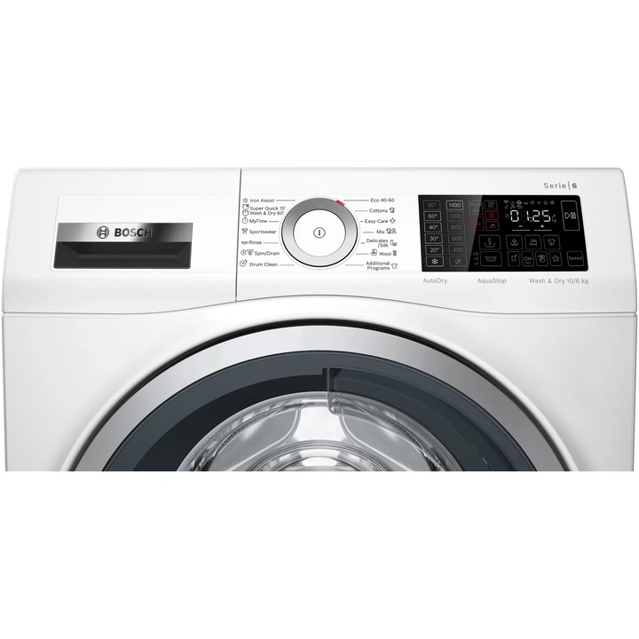 Masina de spalat rufe cu uscator Bosch WDU8H541EU, 10 kg Spalare, 6 kg Uscare, 1400 RPM, Clasa C, EcoSilence Drive, AutoDry, ActiveWater, Alb