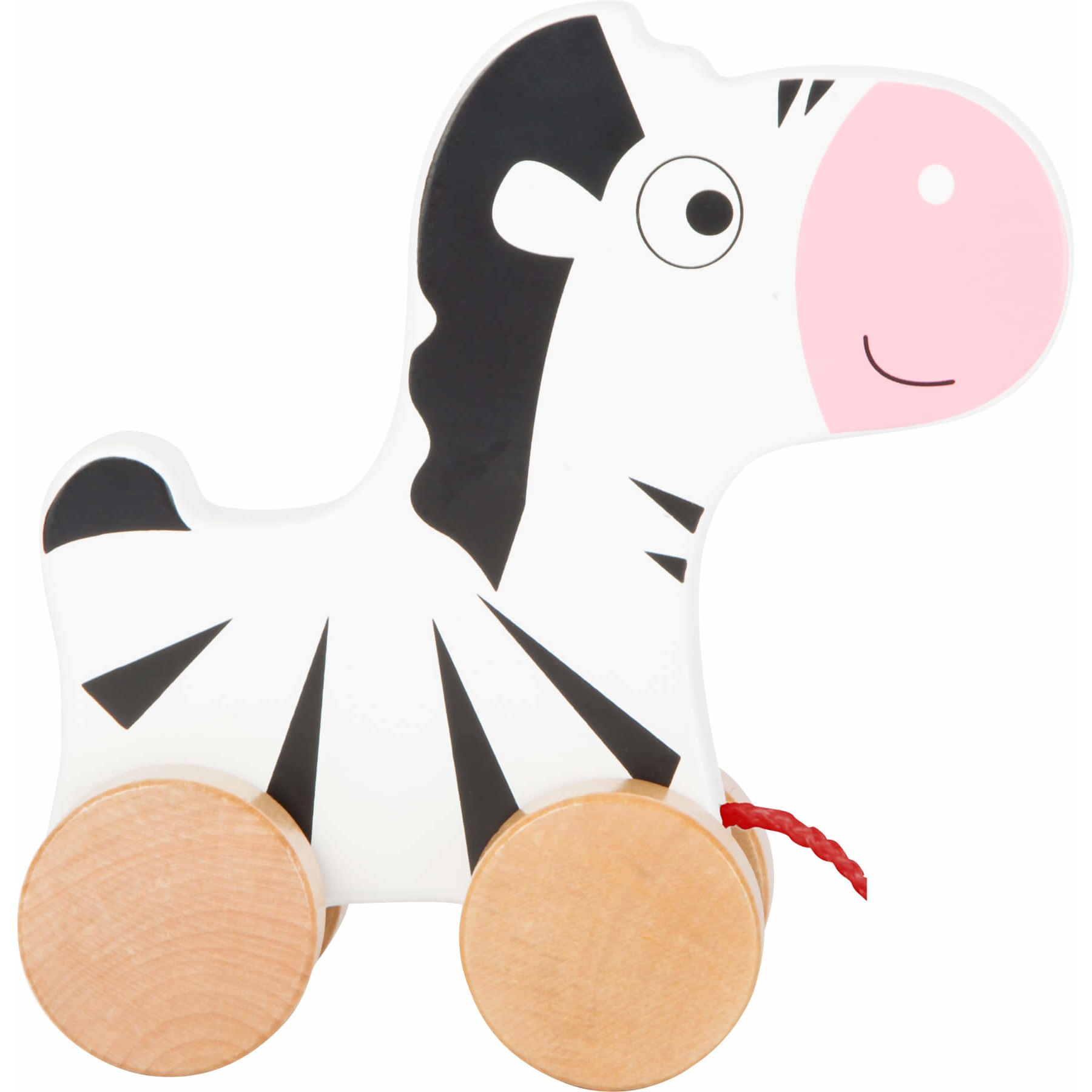 Jucarie pentru bebelusi din lemn, zebra cu roti si snur, Legler