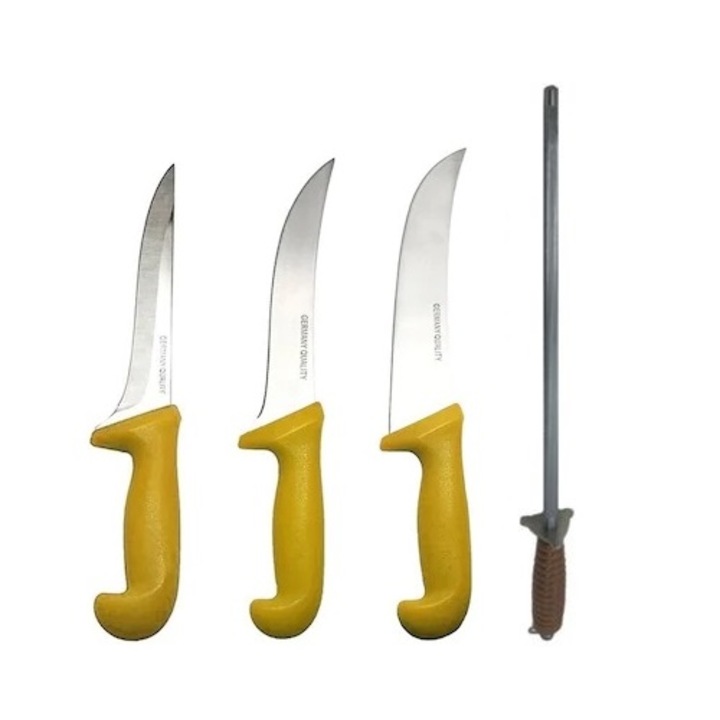 Pachet de Macelarie Profesional NDB- 04PCS, 3 Cutite profesionale si un Masat 30 cm