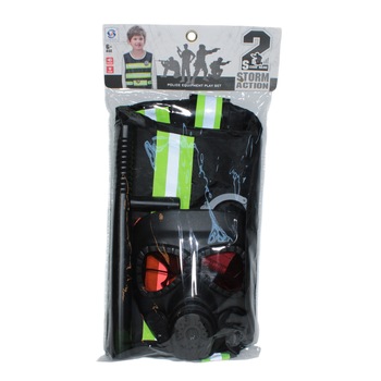 Set accesorii de politie cu pistol, vesta, catuse, fluier, masca si baston Set accesorii de politie cu pistol, vesta, catuse, fluier, masca si baston