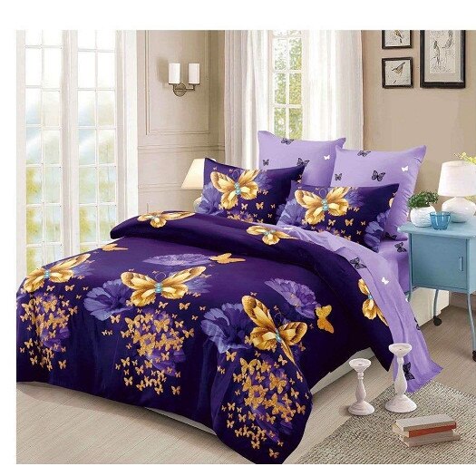 Set 6 piese Lenjerie Relax Shop, Six Fluturi aurii pe mov, 2 persoane