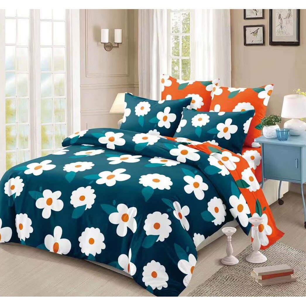 Set 6 piese Lenjerie Relax Shop, Six Margarete pe alb, 2 persoane