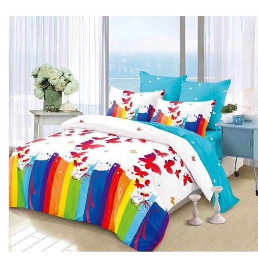 Set 6 piese Lenjerie Relax Shop, Six Curcubeu si fluturi, 2 persoane