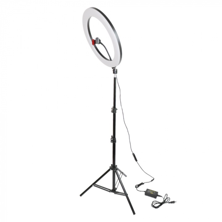 Lampa circulara Ring Light, diametru 26cm/14inch LED , lumina naturala/rece/calda , reglaj intensitate , suport telefon , trepied 210 cm inclus