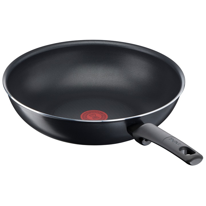 Tigaie Wok Tefal Simple Cook, Thermo-Signal, invelis antiaderent din titan, 28 cm