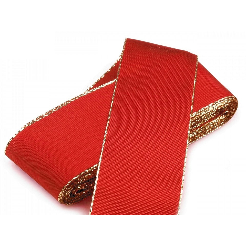 Panglica din tafta cu lurex, rosu, latime 40 mm, lungime 10m