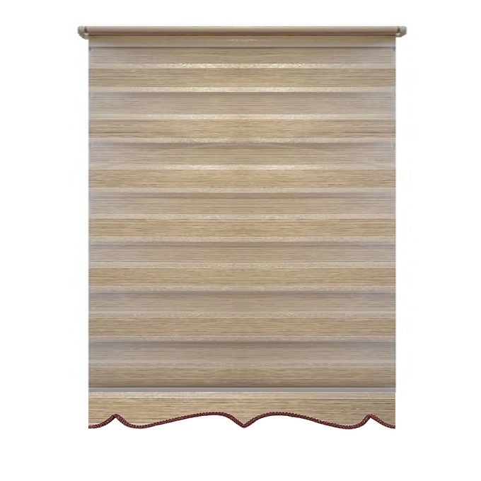 Jaluzea tip Rulou textil Maxi cu Terminatie Decorativa,Rolete Zebra Day & Night Luxury,Exclusive New Collection,Model cu insertie de sclipici ,150x160cm,DV01,culoare alb maro,accesorii albe