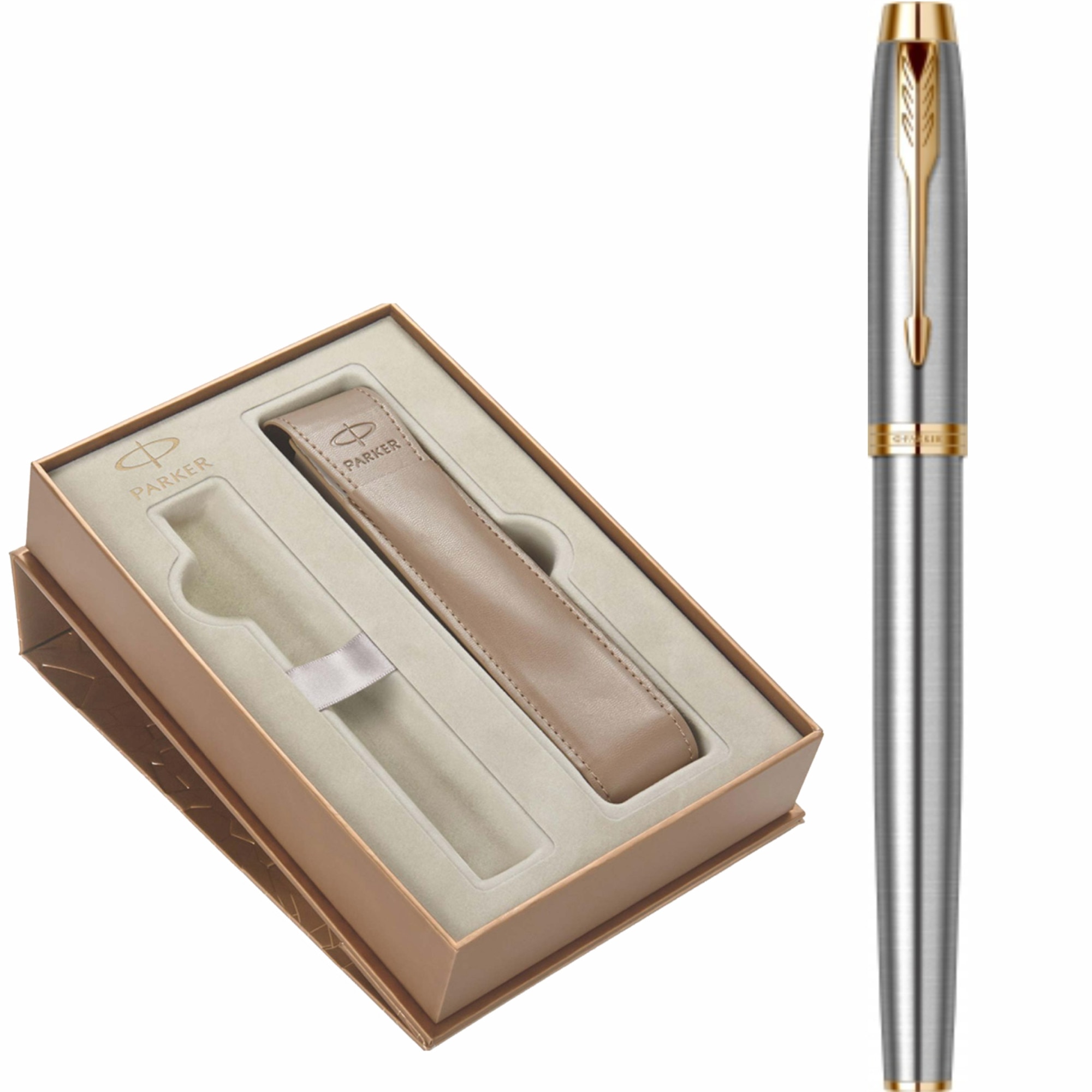 Stilou Parker IM Royal Brushed Metal GT Personalizat prin Gravura Laser in Cutie cu Etui Parker