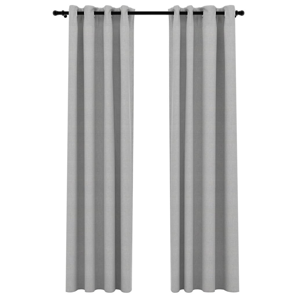 Set de 2 perdele opace cu aspect de panza cu ocheti, vidaXL, Tesatura, 140 x 225 cm, Gri
