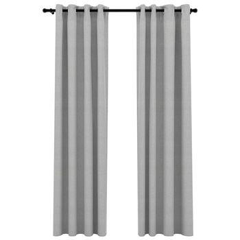 Set de 2 perdele opace cu aspect de panza cu ocheti, vidaXL, Tesatura, 140 x 225 cm, Gri Set de 2 perdele opace cu aspect de panza cu ocheti, vidaXL, Tesatura, 140 x 225 cm, Gri