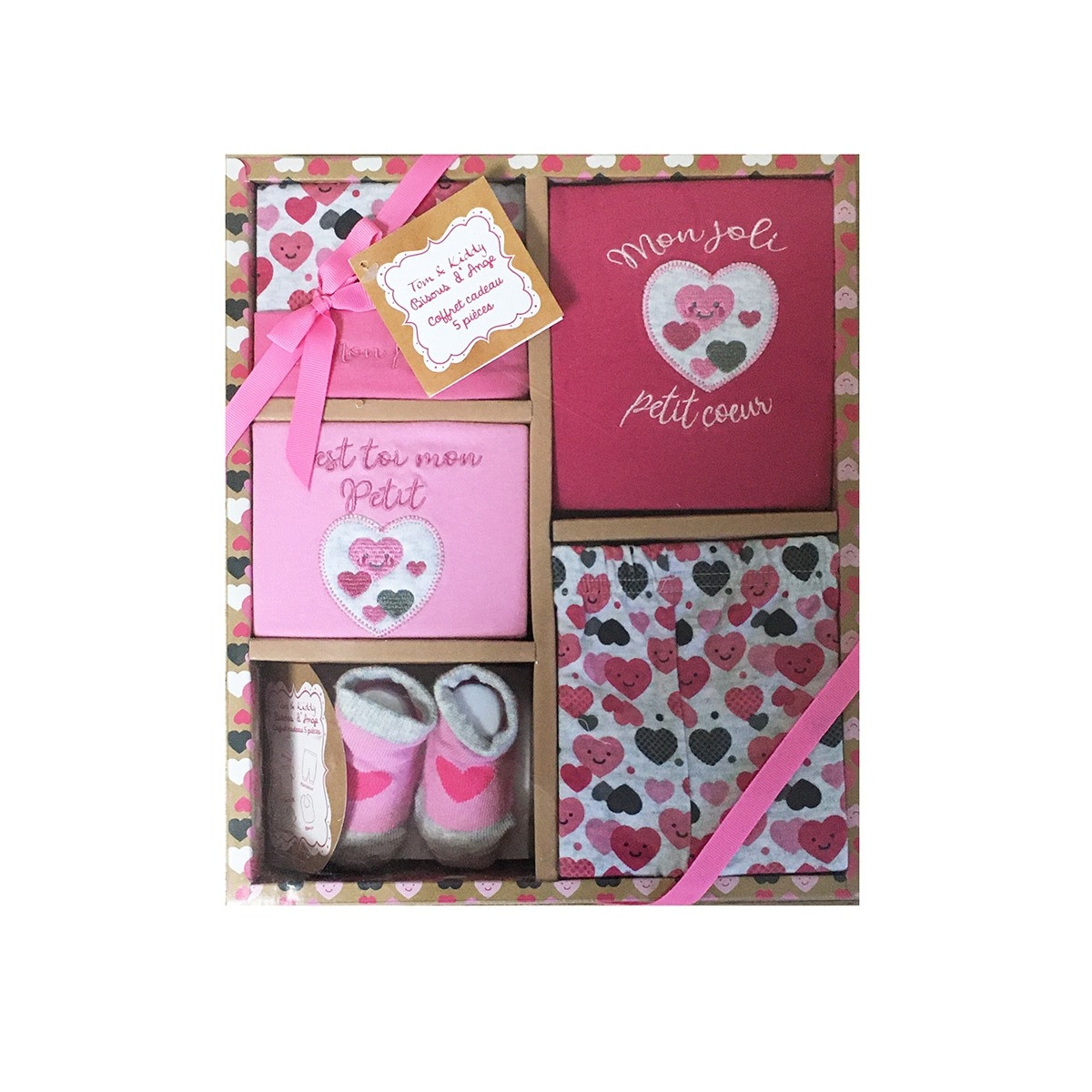 Set cadou nou-nascut, Tom Kids, din 5 piese, Love, roz, 0-6 luni