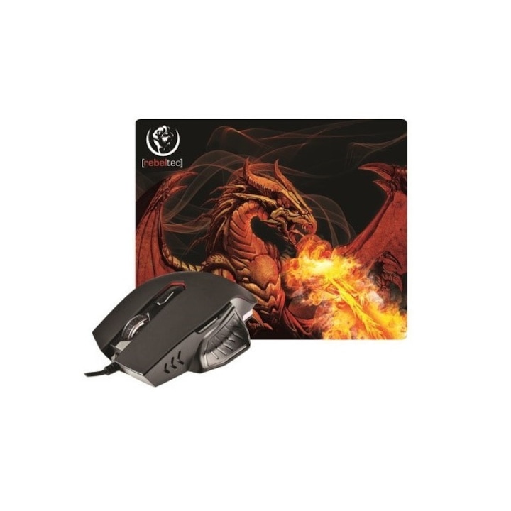 Mouse optic + mouse pad, Rebeltec, RED DRAGON, 2400DPI, Multicolor