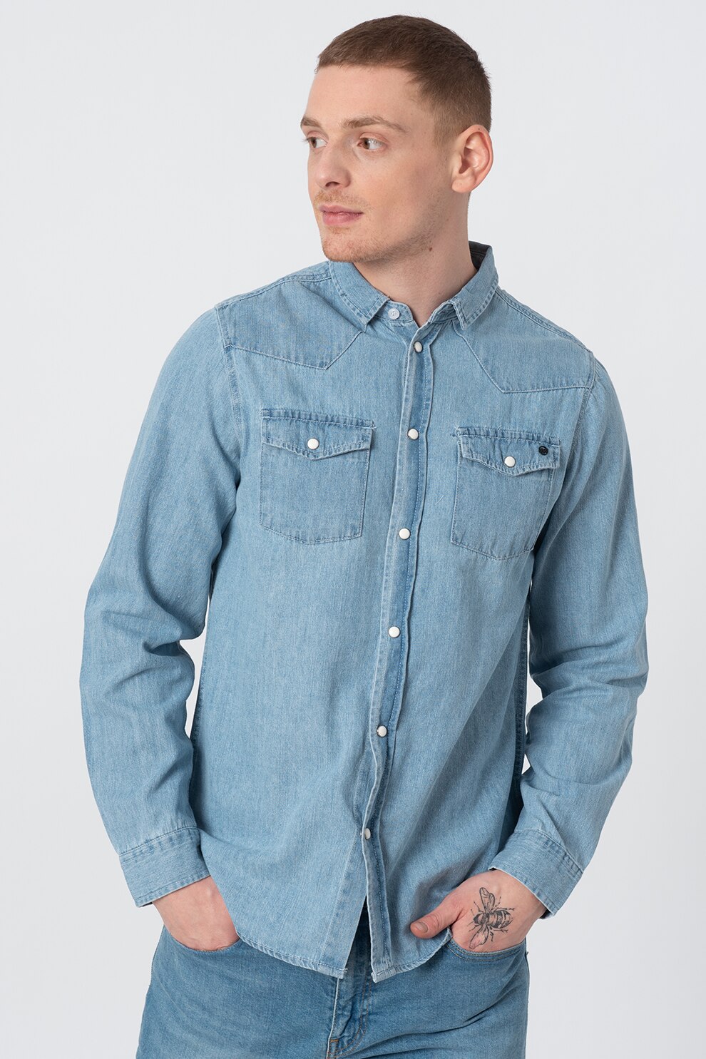 Haily's, Camasa de denim cu buzunare pe piept, Albastru deschis