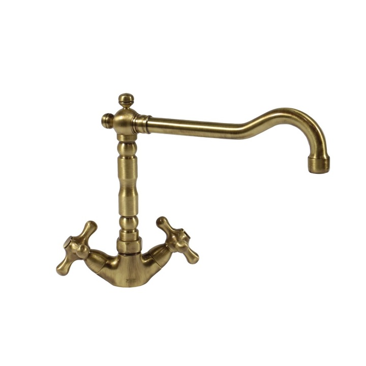 Konyhai csaptelep, állvány, dupla vezérlés, antikolt kivitel