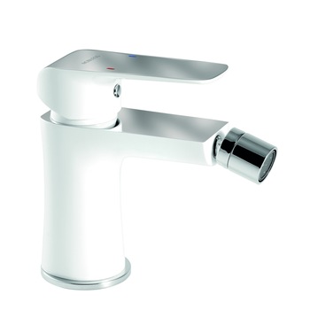 Baterie stativa bideu Ferro Tina White, alb/crom cu ventil, cartus ceramic Baterie stativa bideu Ferro Tina White, alb/crom cu ventil, cartus ceramic