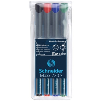 Marker OHP Sfin permanent Schneider 220, 0.4 mm, 4 buc/set Marker OHP Sfin permanent Schneider 220, 0.4 mm, 4 buc/set