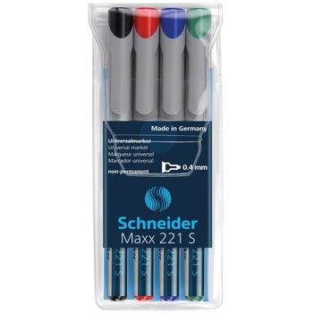 Marker OHP Sfin nepermanent Schneider 221, 0.4 mm, 4 buc/set Marker OHP Sfin nepermanent Schneider 221, 0.4 mm, 4 buc/set