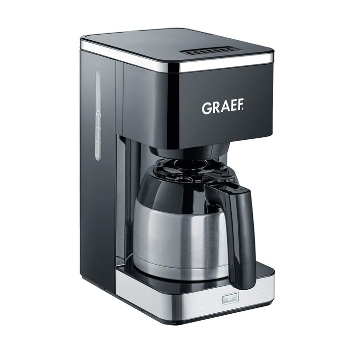 Кафемашина Graef, FK412, с функция за предварително вливане за подобряване на аромата, капацитет 1L / 8 чаши, автоматично спиране, гарафа от неръждаема стомана с двойни стени, 900 W, черна