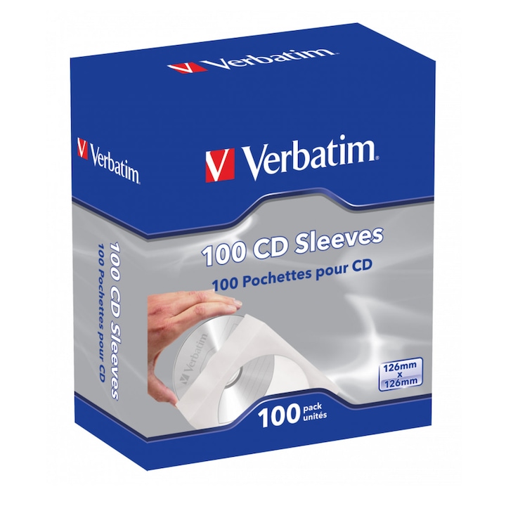 100 db ablakos boríték CD-lemezekhez, Verbatim 49976, papírból, fehér