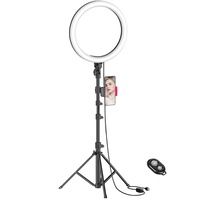Lampa Circulara Make up Profesionala, Ring Light 26 CM LED cu Lumina Rece/Calda Tip Inel, cu Trepied 210cm si Suport Telefon pe Trepied,Pentru Poze Perfecte