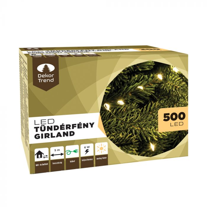 Ghirlanda deasa decor Lumina Zanelor, DekorTrend, KDC 521, 500 LEDuri, lungime 5m, alb cald, cablu verde, cablu de alimentare 5m, interior