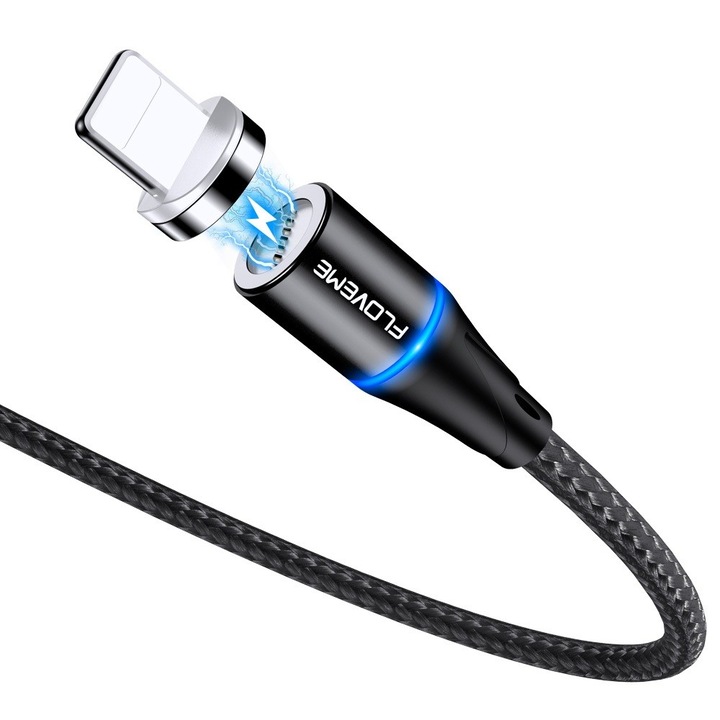 Cablu de date si incarcare rapida 3A, conector magnetic iPhone, 1m, negru, Floveme