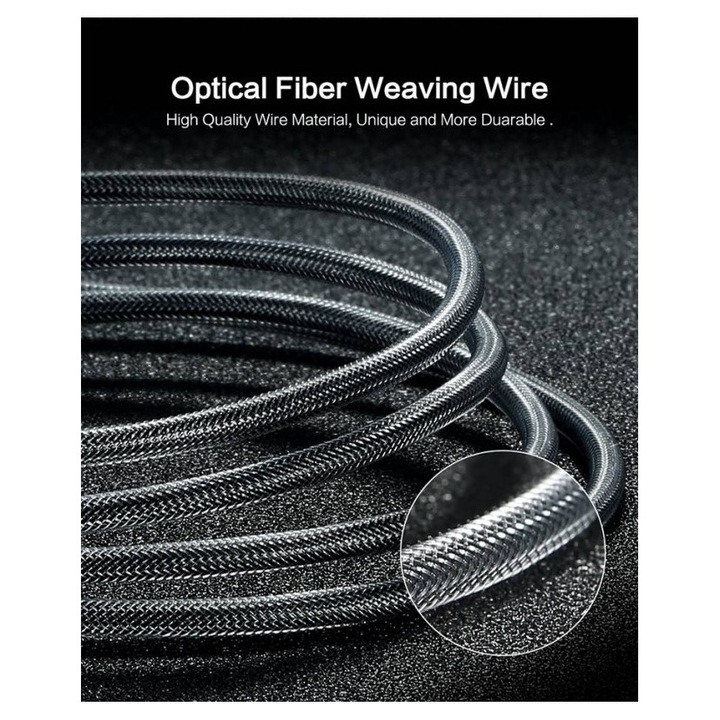 Cablu de incarcare rapida, QC 3.0, cu 2 conectori USB-C si micro-USB, 1m, gri, calitate inalta, Floveme