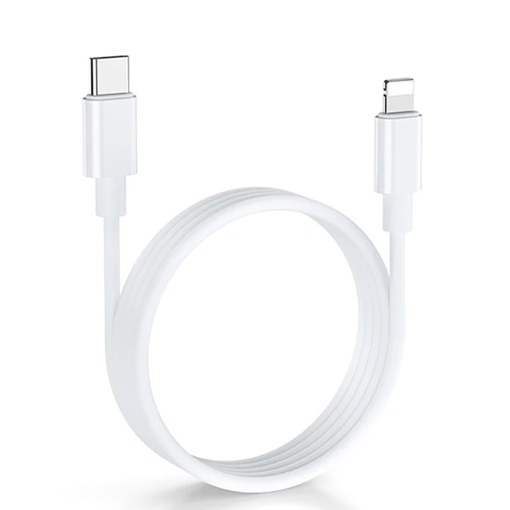 Cablu compatibil OZ USB-C Fast Charging, 1M, pentru dispozitive cu mufa de tip Light, Alb