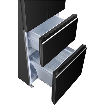 Combina frigorifica Heinner HCFD-H320GBKE++, 320 l, Clasa E, Full No Frost, Super Congelare, Display touch, H 185.5 cm, Sticla neagra