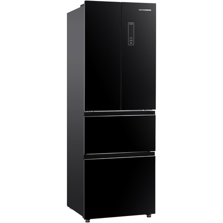 Combina frigorifica Heinner HCFD-H320GBKE++, 320 l, Clasa E, Full No Frost, Super Congelare, Display touch, H 185.5 cm, Sticla neagra