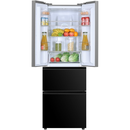 Combina frigorifica Heinner HCFD-H320GBKE++, 320 l, Clasa E, Full No Frost, Super Congelare, Display touch, H 185.5 cm, Sticla neagra
