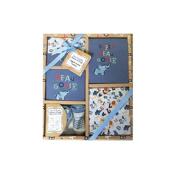 Set cadou nou-nascut, Tom Kids, din 5 piese, Elefant, albastru, 0-6 luni Set cadou nou-nascut, Tom Kids, din 5 piese, Elefant, albastru, 0-6 luni