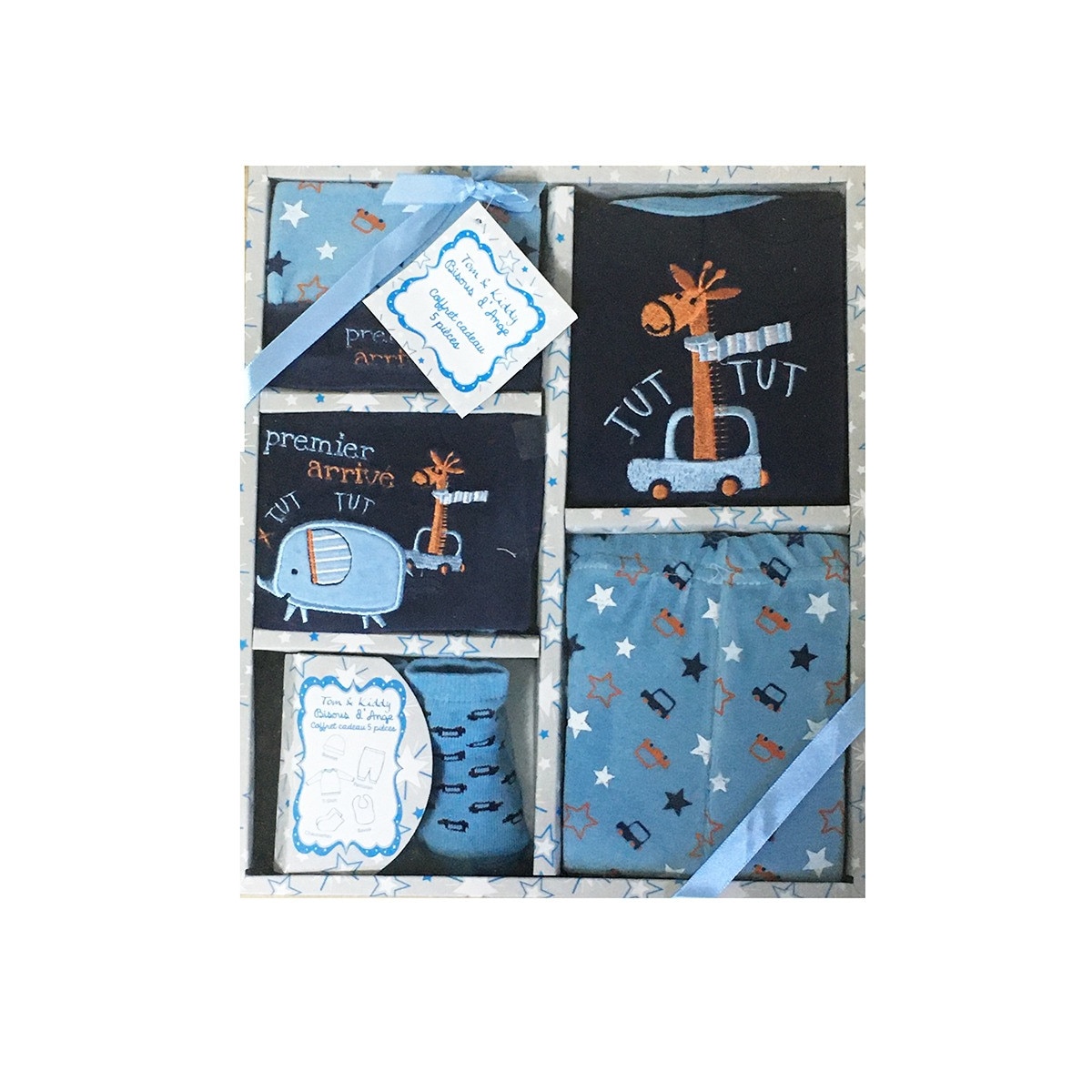 Set cadou nou-nascut, Tom Kids, din 5 piese, Tut-Tut, albastru, 0-6 luni