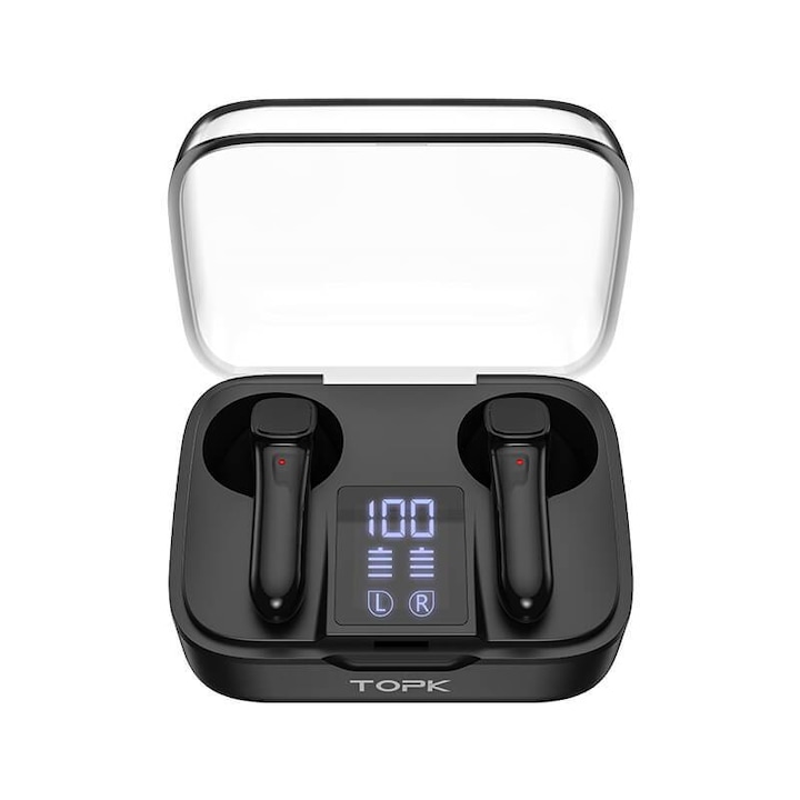 Casti Audio In-Ear TOPK R70, Rezistent la apa, True Wireless, Bluetooth, Wireless, Hands-free HD Stereo Calls