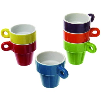 Set 6 cani pentru cafea espresso cu suport, ceramica, multicolor Set 6 cani pentru cafea espresso cu suport, ceramica, multicolor