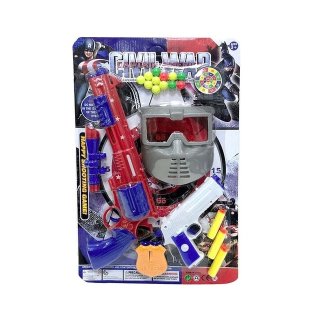 Set arme cu 2 pistoale, masca si proiectil burete, 7 piese, 28x11 cm