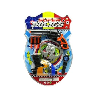 Set arme cu 2 pistoale, catuse, teaca, ceas, proiectil, 16 piese, 22x11 cm Set arme cu 2 pistoale, catuse, teaca, ceas, proiectil, 16 piese, 22x11 cm