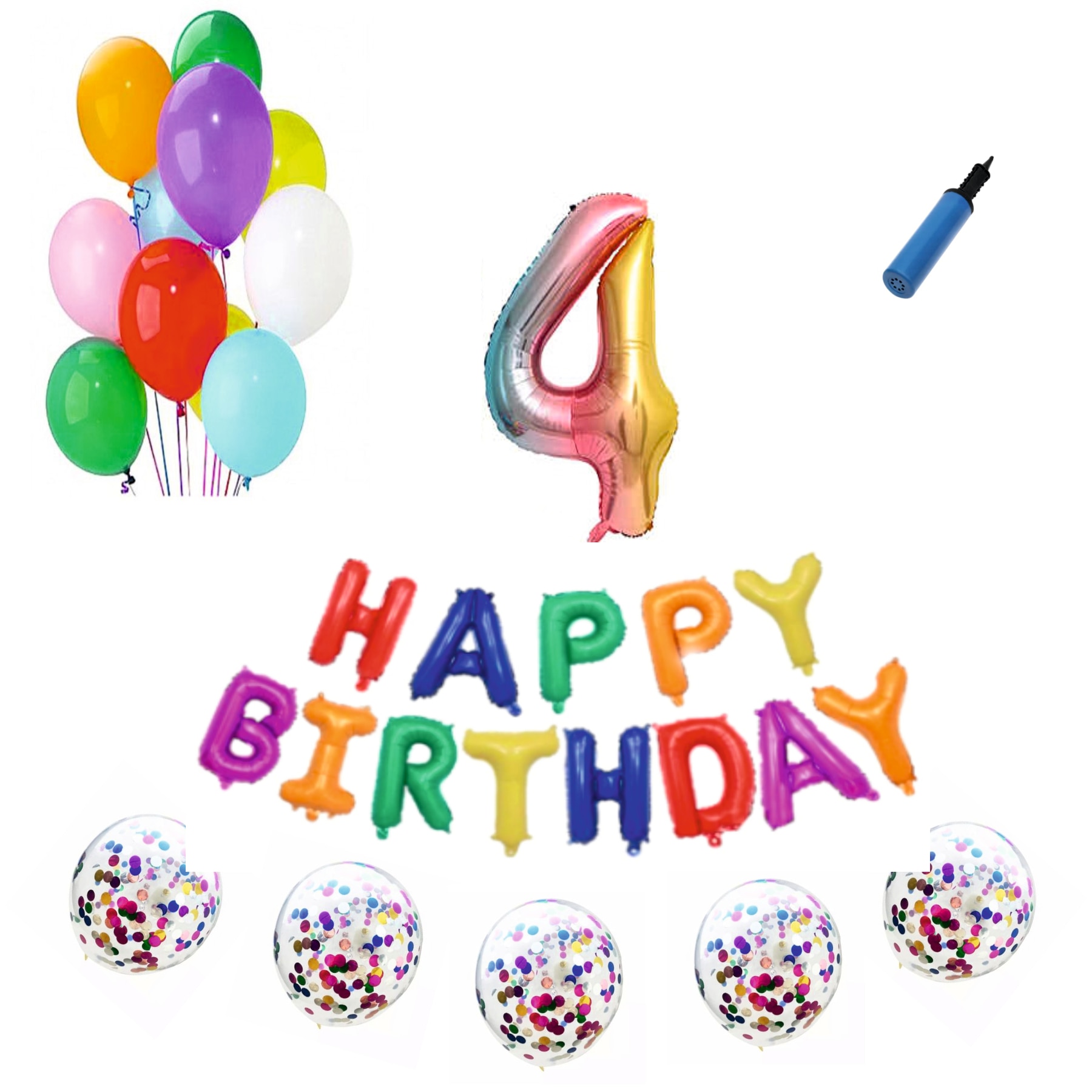 Set baloane Happy Birthday , pentru 4 ani, cifra 1 metru, Multicolor