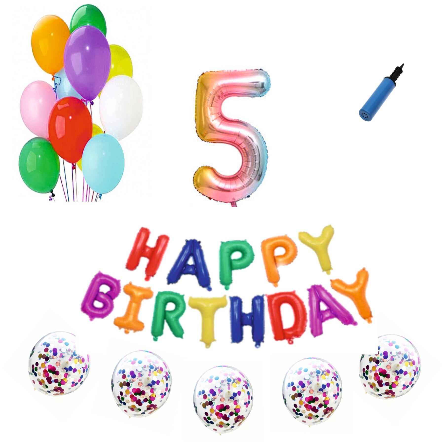 Set baloane Happy Birthday , pentru 5 ani, cifra 1 metru, Multicolor