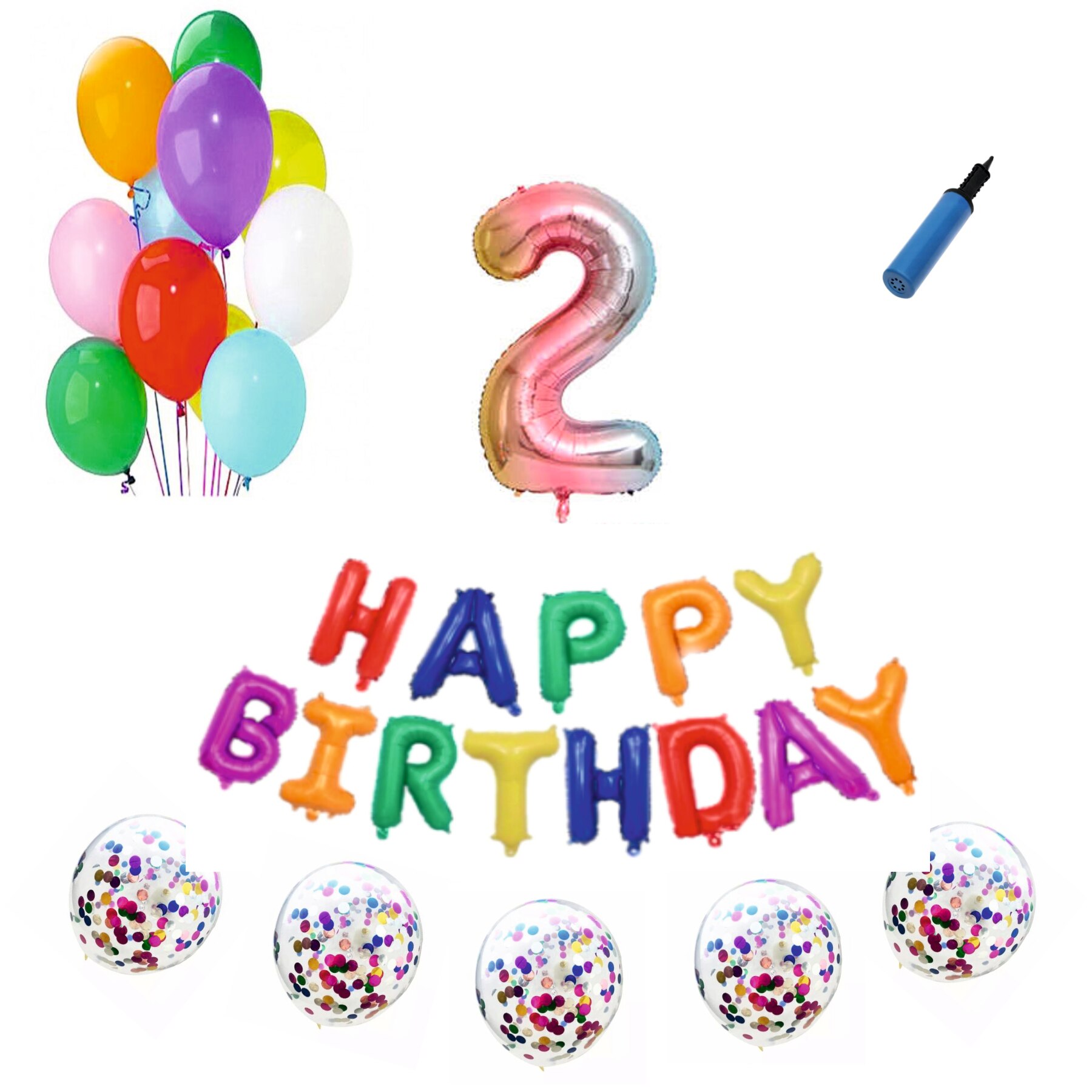 Set baloane Happy Birthday , pentru 2 ani, cifra 1 metru, Multicolor