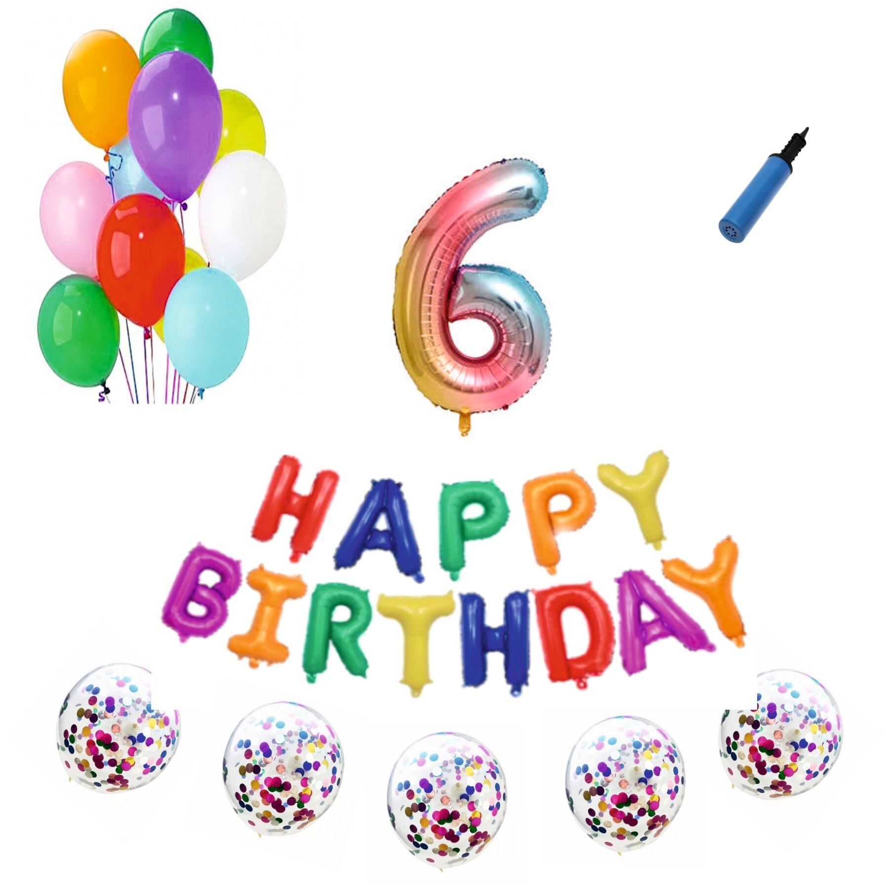 Set baloane Happy Birthday , pentru 6 ani, cifra 1 metru, Multicolor