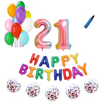 Set baloane Happy Birthday , pentru 21 ani, cifra 1 metru, Multicolor Set baloane Happy Birthday , pentru 21 ani, cifra 1 metru, Multicolor