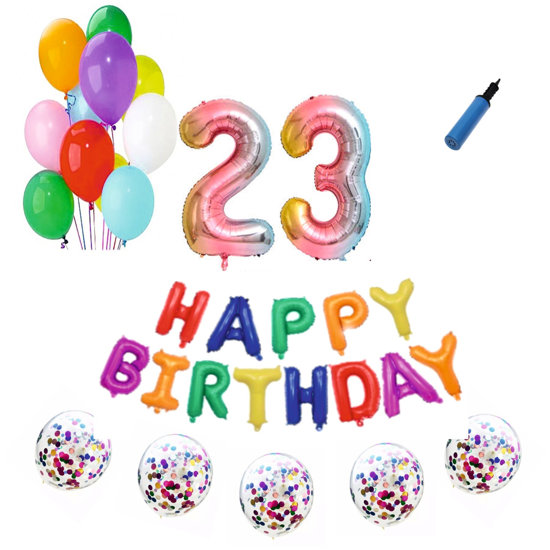 Set baloane Happy Birthday , pentru 23 ani, cifra 1 metru, Multicolor
