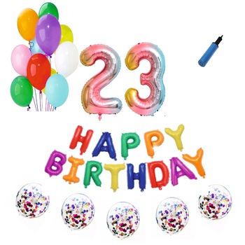 Set baloane Happy Birthday , pentru 23 ani, cifra 1 metru, Multicolor Set baloane Happy Birthday , pentru 23 ani, cifra 1 metru, Multicolor